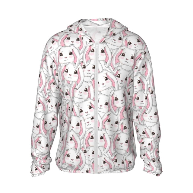 Fotbe Cute Rabbit Chaqueta con Protección Solar UPF 50+ para Hombre y Mujer, Camisa con Capucha y Bolsillos-3X-Large