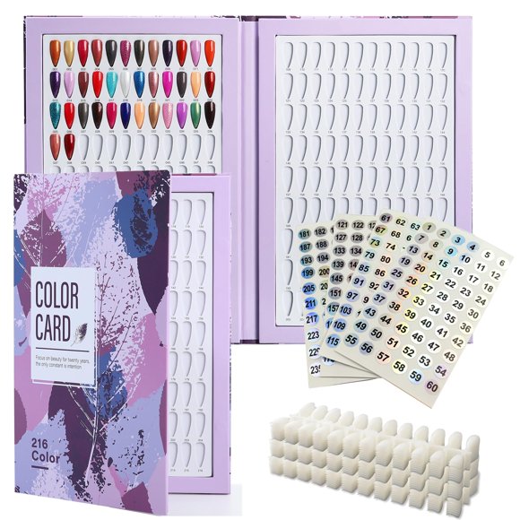 Acycoin2A 216 Tabla de colores de uñas, libro de colores de esmalte de gel con 240 puntas de uñas postizas y pegatina numérica (A)
