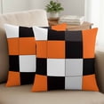 thumbnail image 2 of Set of 2 Orange Black Patchwork Pillow Covers 16x16 Inch, Abstract Geometric Art Decorative Throw Pillow Cases Cotton Cushion Covers for Sofa Couch Bed Living Room Bedroom Home Decor, 2 of 9