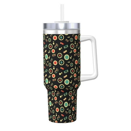 

Cauagu Vector Retro Music Print Stainless Steel Vacuum Insulated Tumbler 40oz Water Bottle with Handle & Flip Straw Reusable Travel Coffee Mug for Women & Men
