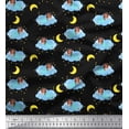 thumbnail image 1 of Soimoi Black polyester Crepe Fabric Star,Cloud & Sleepy Girl Printed Fabric 1 Yard 42 Inch Wide, 1 of 3