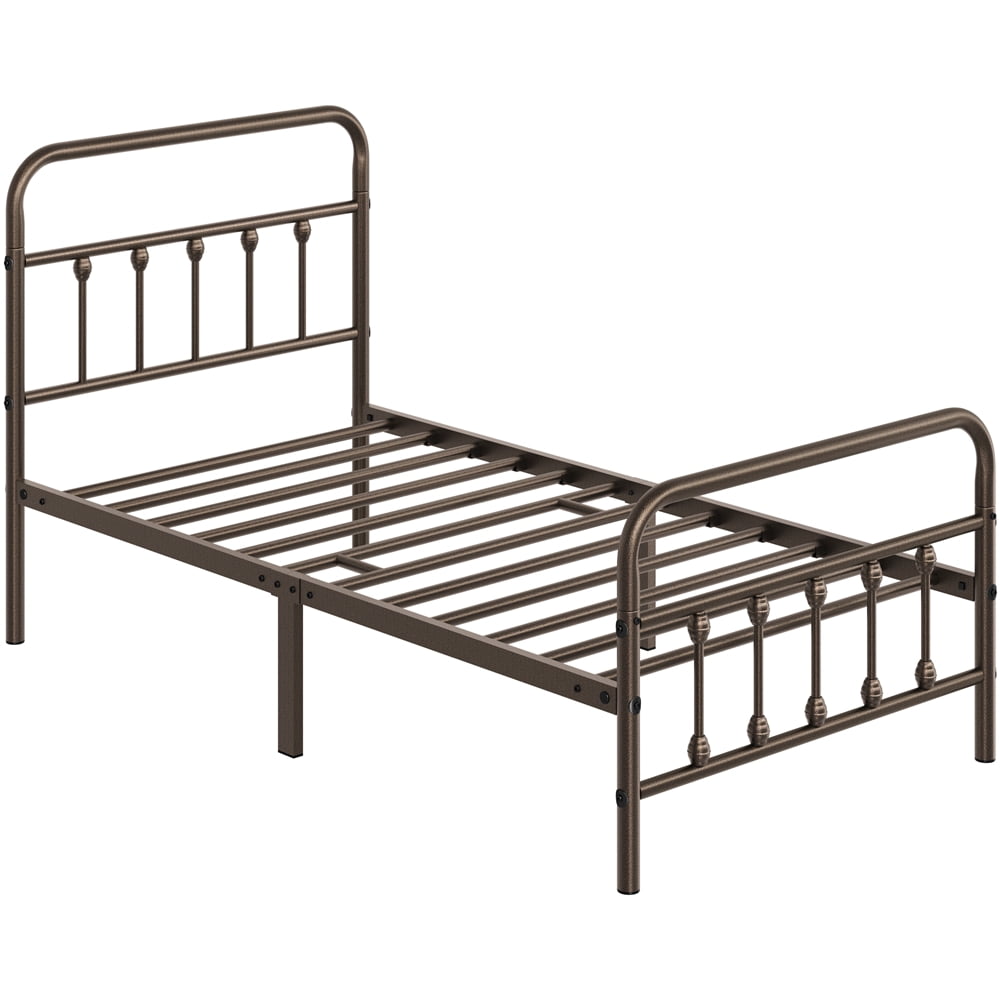 Fullfurnique Cadre de Lit Métallique Classique avec Tête et Pied de Lit Hauts, Twin, Bronze