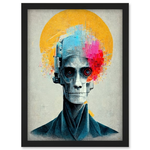 Abstract AI Cyborg Halo Saint Robot Artwork Framed Wall Art Print A4