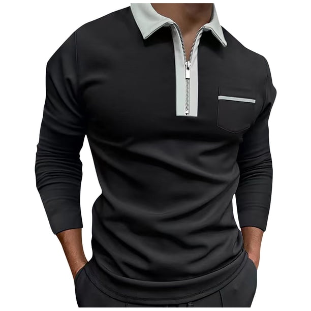 pstuiky Camisas de invierno de manga larga para hombre, Camisas casuales para hombre, con botones sólidos, cuello vuelto, manga larga y bolsillo. camisetas de hombre xl