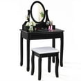 thumbnail image 4 of Gymax Bedroom Wooden Mirrored Makeup Vanity Set Stool Table Set Black, 4 of 10