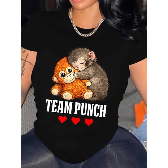 Team Punch Monkey Punch Animal Lover Novelty T-Shirt Fashion T Shirts Street Style Tees Tops for Women MAN