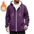 thumbnail image 2 of YOIAVAIOY Mens Zip Up Hoodies Fleece Lined Drawstring Hooded Sweatshirt Outer Winter Warm Comfy Jacket with Pocket Purple M, 2 of 9