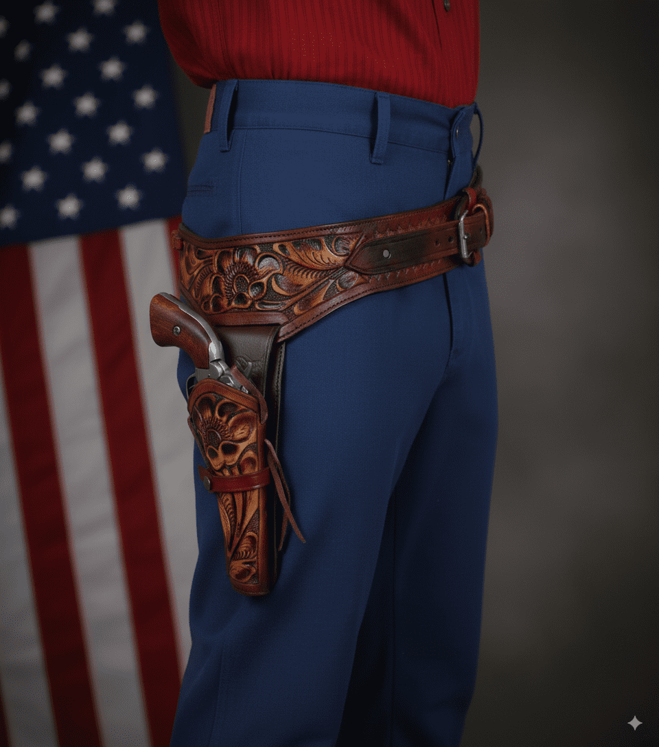 TJAYZ Western Drop Loop Leather Gun Belt and Holster, Right Hand, 44/45 Caliber, HARVEST 42"