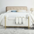 thumbnail image 3 of 44" Linen Storage Bench with Cylindrical Arms, Upholstered Entryway Bench with Padded Seat, Luxurious End of Bed Bench, Shoe Changing Stool with Gold Metal Legs, for Hallway Living Room Bedroom, 3 of 9
