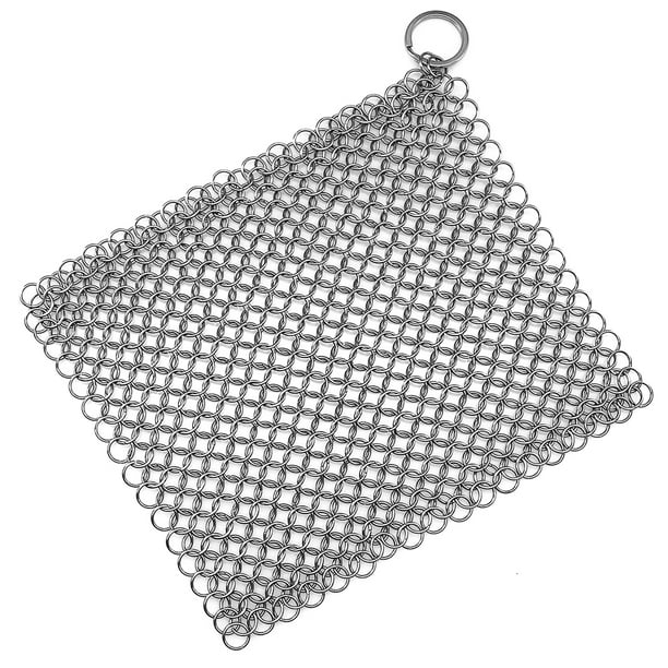 Estropajo de malla de acero inoxidable 316L de primera calidad para sartenes de hierro fundido, sartenes precuradas, hornos holandeses, sartenes para gofres, raspador de hierro fundido