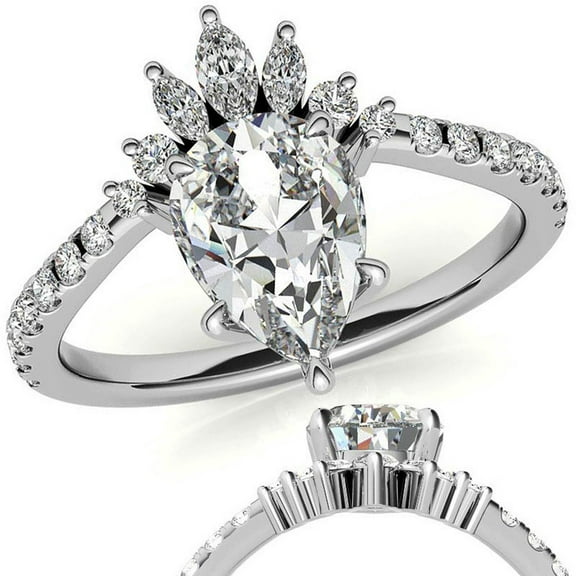 Auory Unique Crown Style Ring in White Gold Plated for Women
