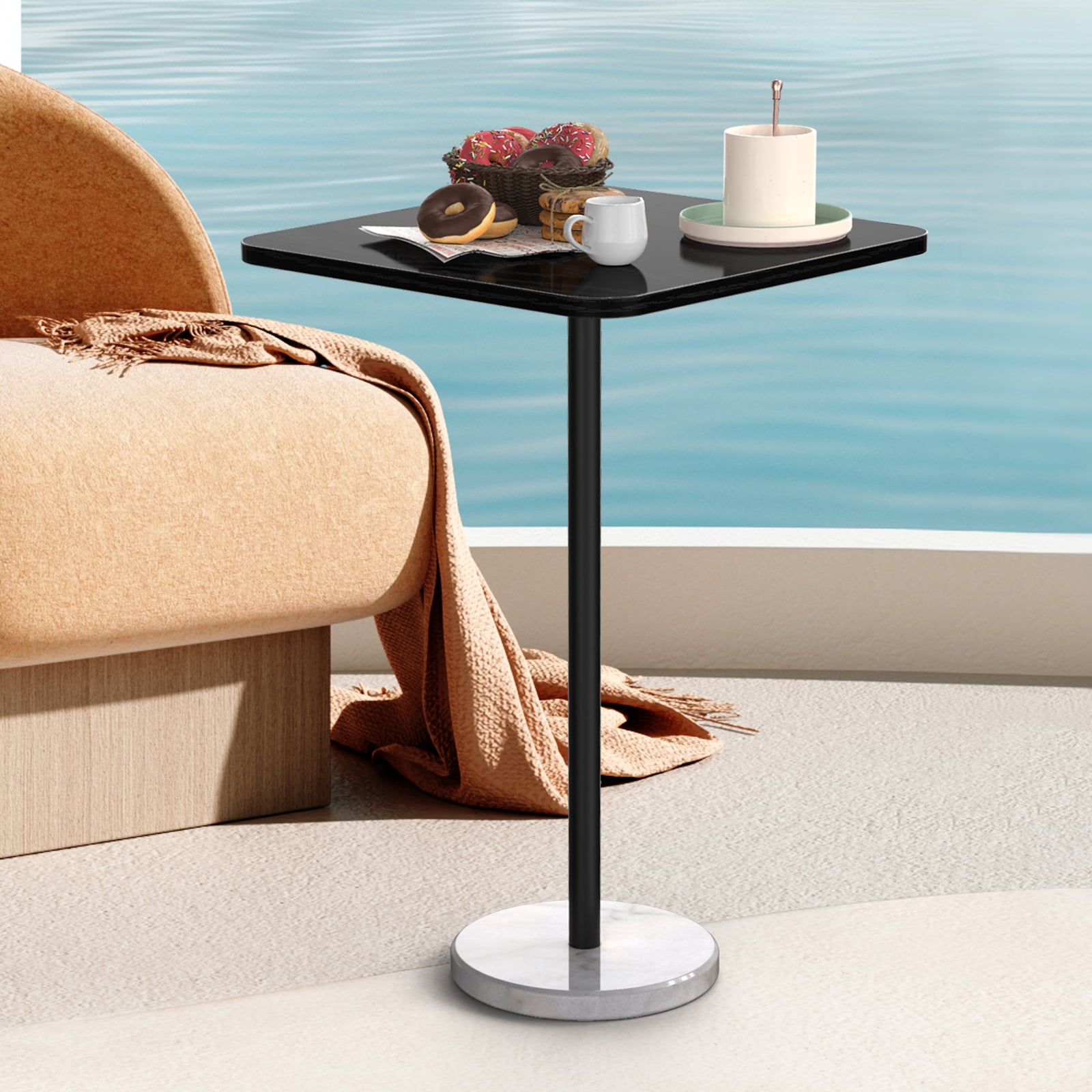 Modern Minimalist Dining Table with Artificial Marble Top Side Table Coffee Table Black Surface