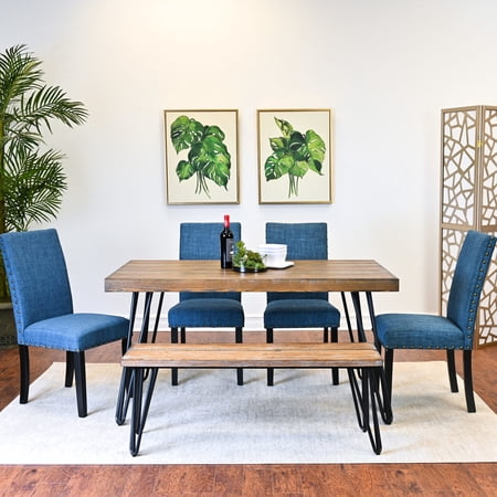 Rectangular Dining Table and Bench Set | Used in Family Dining Room | Rubberwood Table and Well - crafted Chairs | Solves the Problem of Insufficient Seating