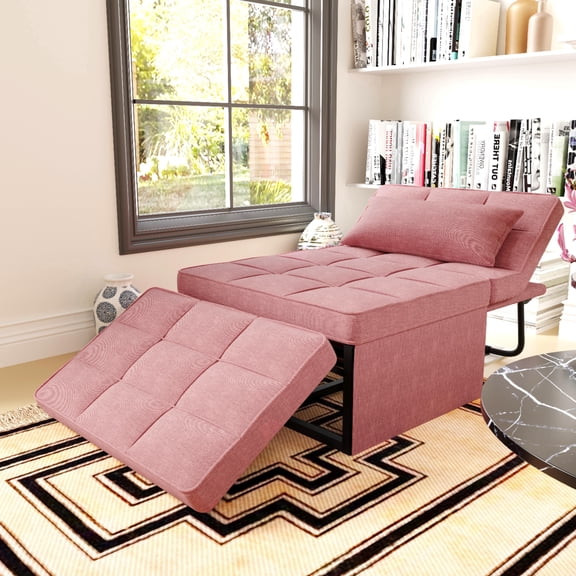 Ainfox 4-in-1 Convertible Ottoman Lounge Sofa Bed, Adjustable Folding Guest Sleeper Couch, 71"L×34"W,Pink