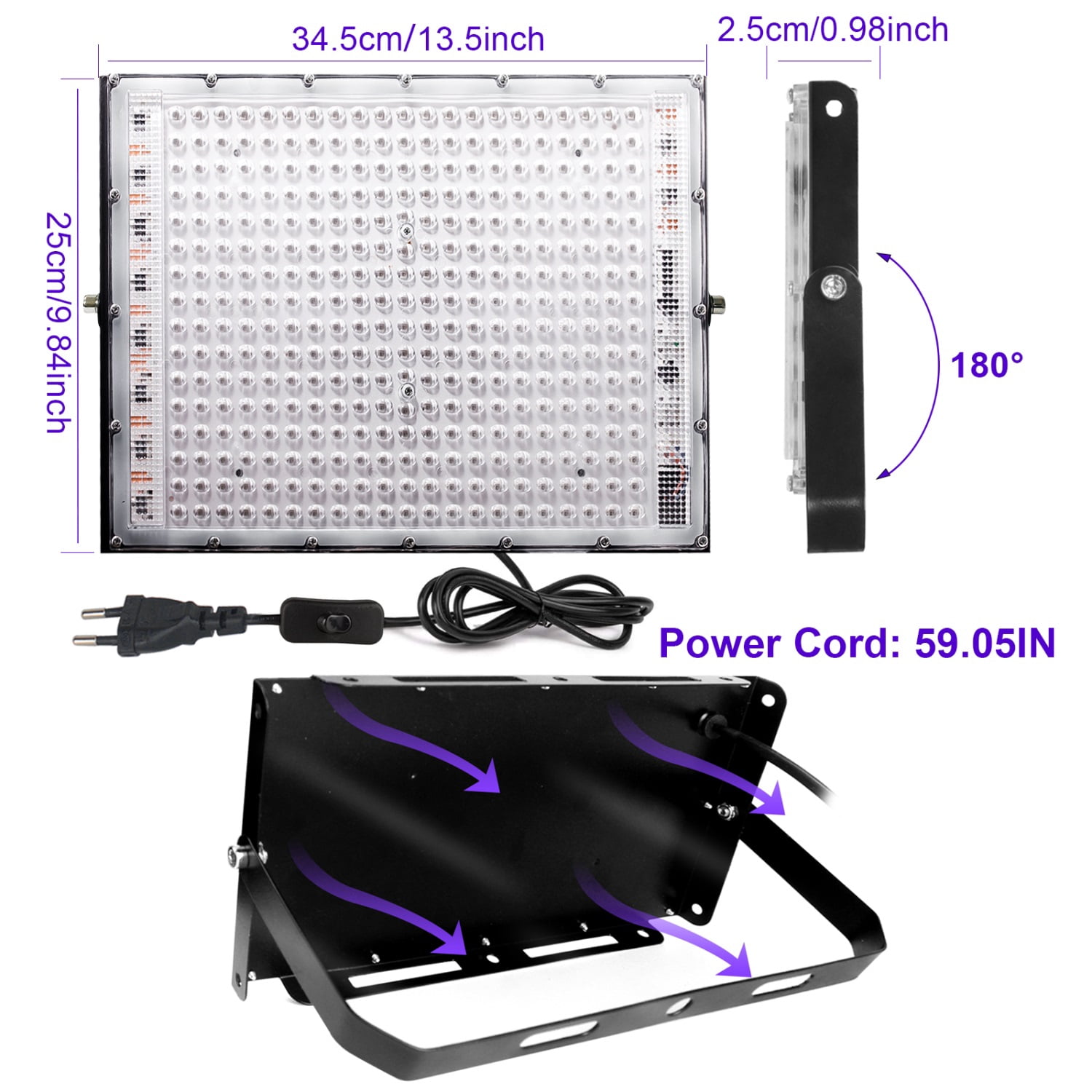 OUSIDE 1PCS 300W Flood Lights, Blacklight Flood Light with Plug and Switch,for Glow Party, Halloween, Fluorescent Poster, Body Paint