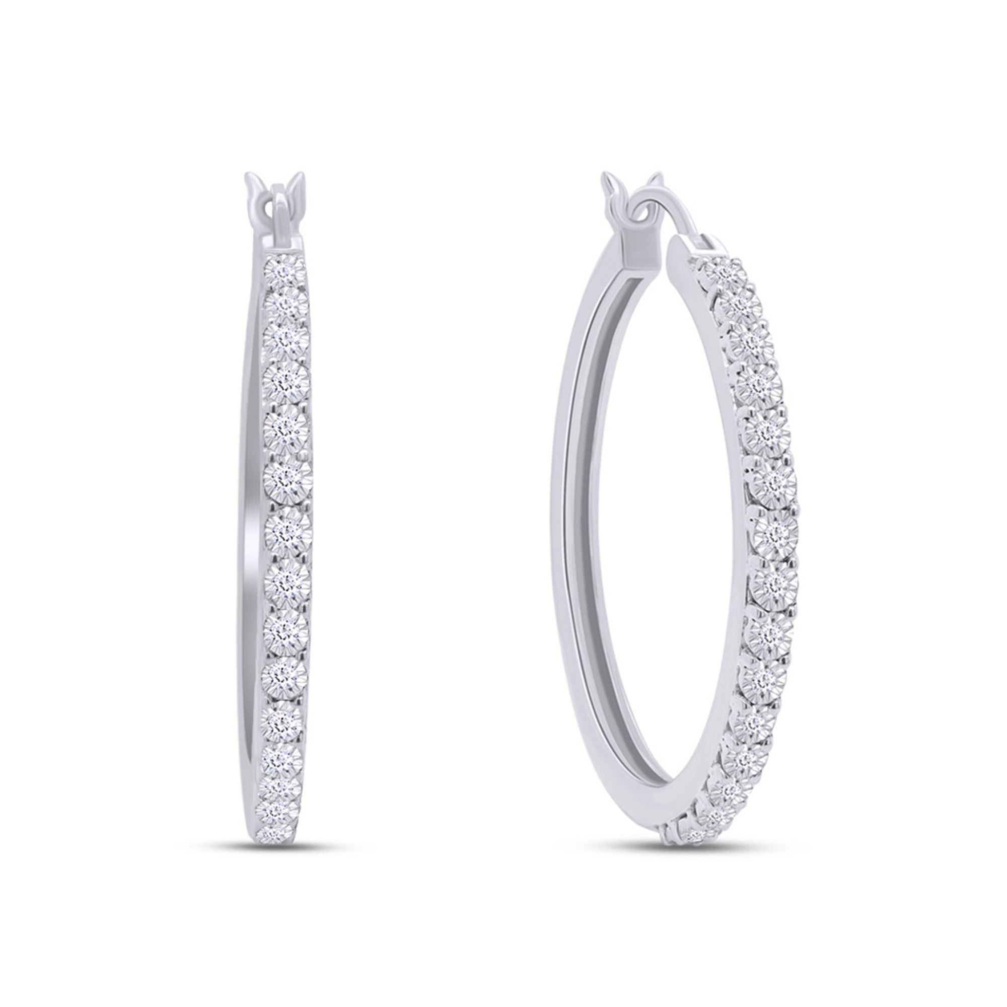 1/10 Carat CT Round Cut Natural Diamond Hoop Earrings In 14k White Gold Over Sterling Silver Jewelry For Womens