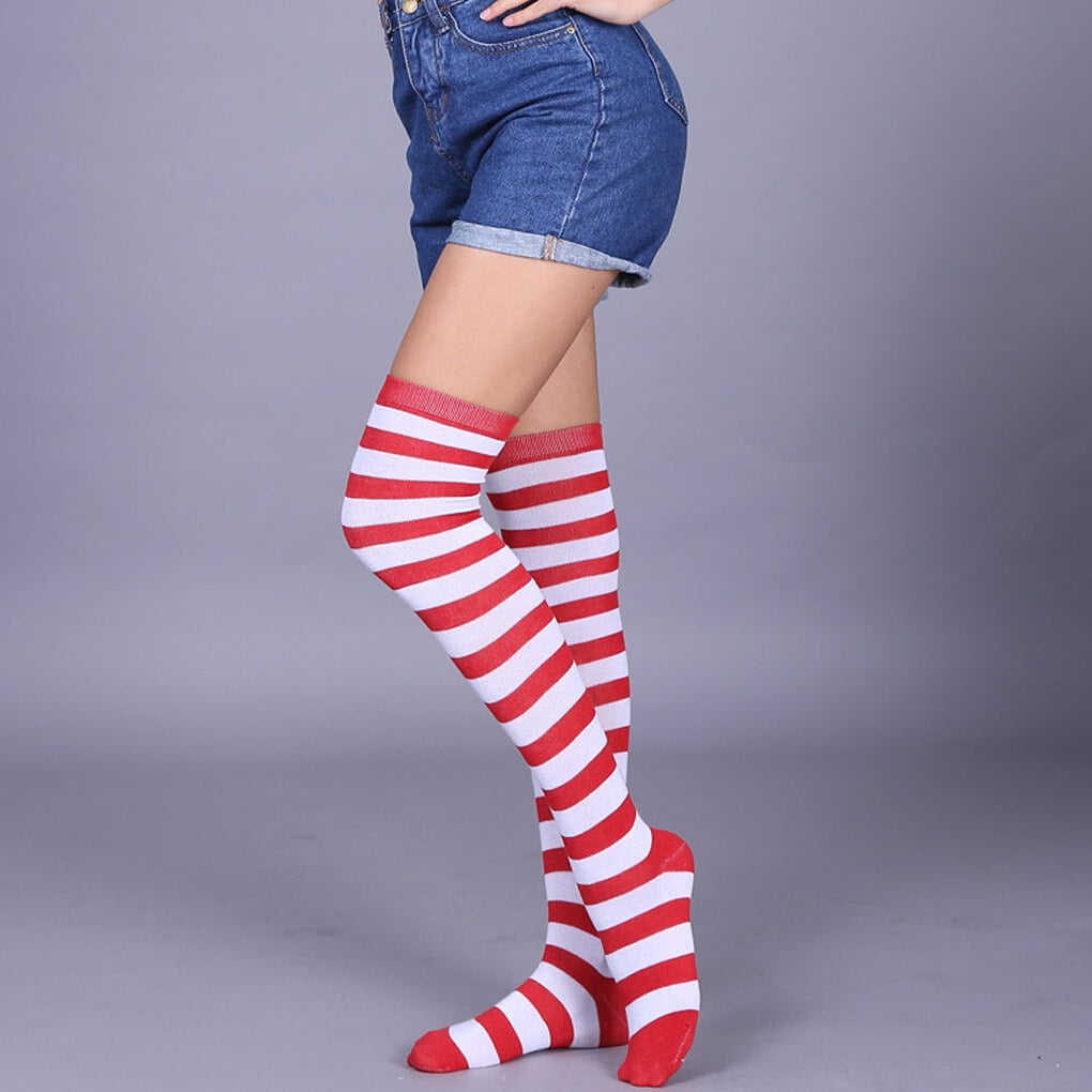 TureClos Pack of Striped Plus Size Thigh High Socks