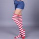 thumbnail image 4 of Minnieouse Paquete de 2 calcetines a rayas de talla grande hasta el muslo, elasticidad, transpirabilidad, cómodos, cálidos, apariencia de moda, Medias rayas blancas rojas, 4 of 6