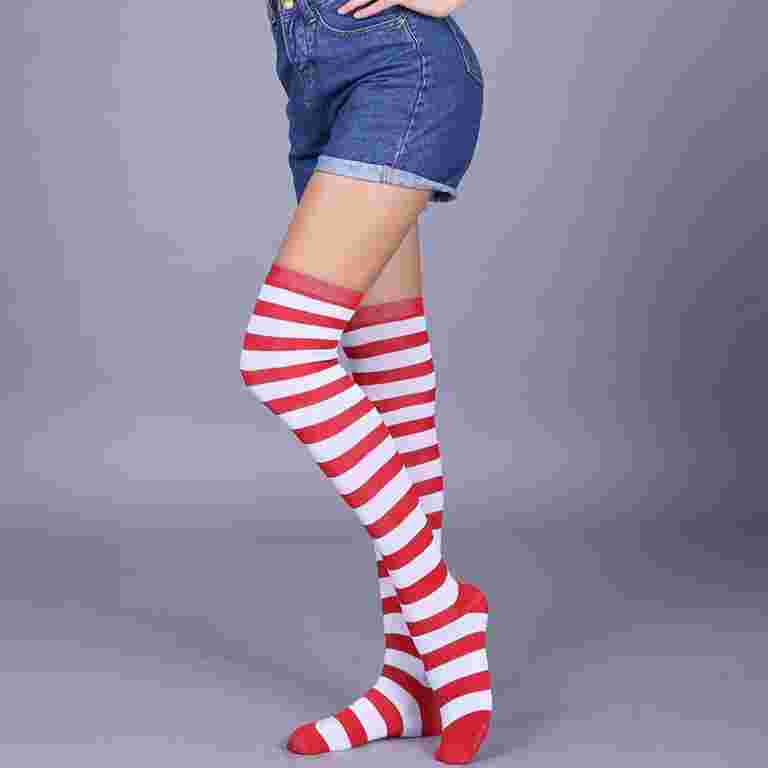 TureClos Pack of Striped Plus Size Thigh High Socks