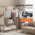 thumbnail image 4 of VEVOR Heavy Duty Clothes Rack, Double Hanging Rod Clothing Garment Rack for Hanging Clothes, Adjustable Height and Extendable Length Clothing Rack with Bottom Storage Area, 600 lbs Load Capacity, 4 of 9