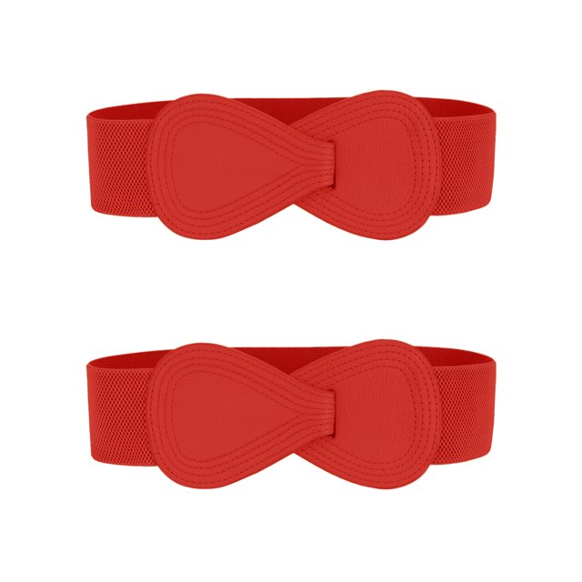 Cinturón elástico de cuero sintético con hebilla en forma de 8 Inspire Chic de 2 piezas para dama 39.4x2.36" (LxW) Rojo