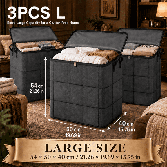 FAEBYNYX 3pcs Large Clothes Storage Bags, Closet Organizers Storage Containers, Collapsible Storage Bins With Reinforced Handles, Sturdy Zippers, For Clothing, Blanket, Comforters, Under-Bed Storage