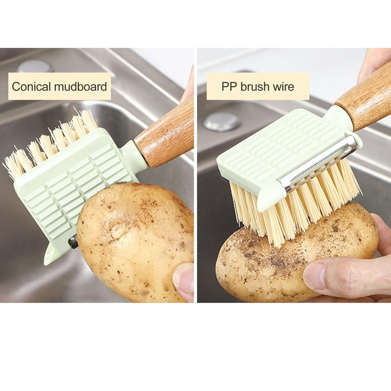 Long Handle Food Cleaning Brush Multifunctional Kitchen Gadgets with Peeler  Veggie Wash Brush 2-in-1 