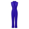 thumbnail image 3 of Ladies Button V-Neck Sleeveless Solid Color Jumpsuit Wear Women Linen Romper Woman Pants Suit Women's Pocket Front Corduroy Cropped Pants Overalls Pinafore Jumpsuit Maternity Dungarees Bodysuits Women, 3 of 4
