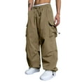 thumbnail image 2 of Huresd Men's Baggy Cargo Pants Trendy Casual Parachute Pant Loose Fit Harem Joggers with Pockets for Streetwear Khaki 2XL, 2 of 8