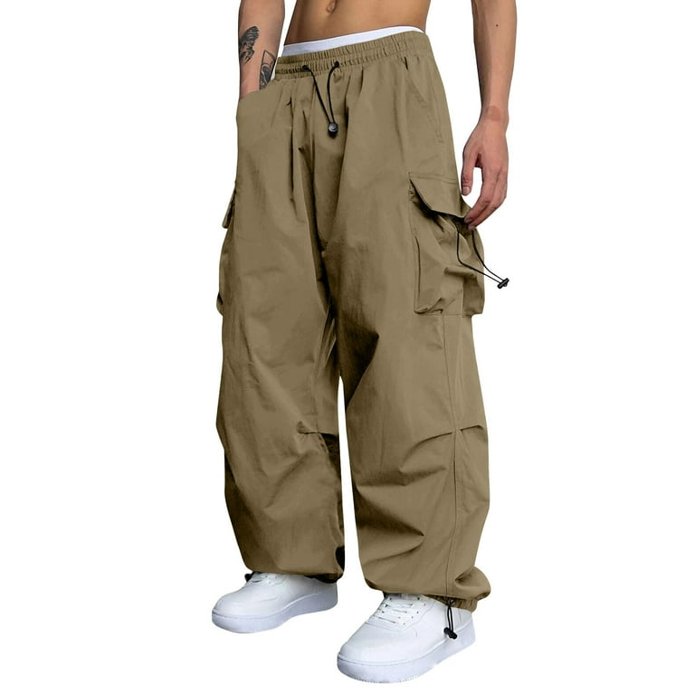 Huresd Men's Baggy Cargo Pants Trendy Casual Parachute Pant