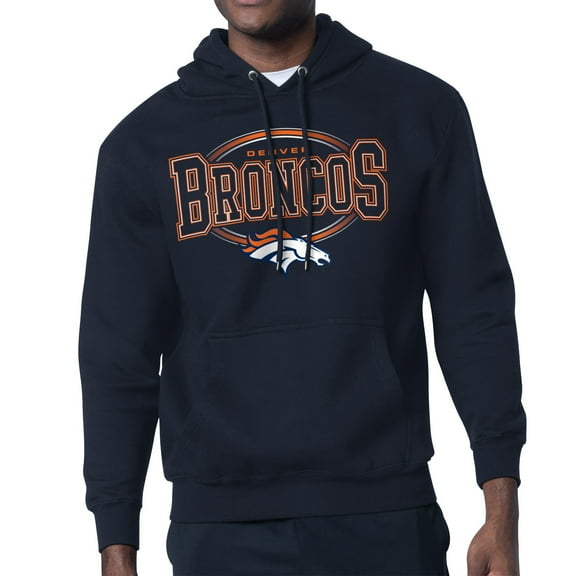 Men's Starter Navy Denver Broncos Team Track Graphic Pullover Hoodie