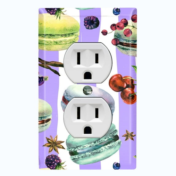 Metal Light Switch Plate Cover Macaron Fruits and Spices Dessert Stripes CAK025