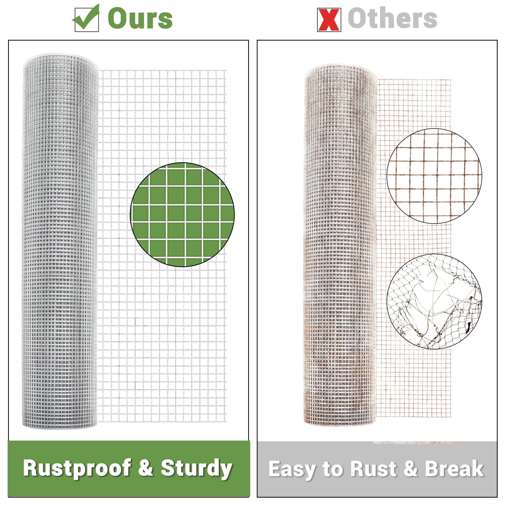 19GA Hardware Cloth 1/2in 24in x 50 ft Hot-dip Galvanized after Welding Chicken Wire Mesh