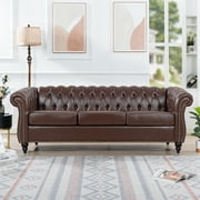 CoSoTower 84" Dark Brown Pu RolLED Arm Chesterfield Three Seater Sofa.