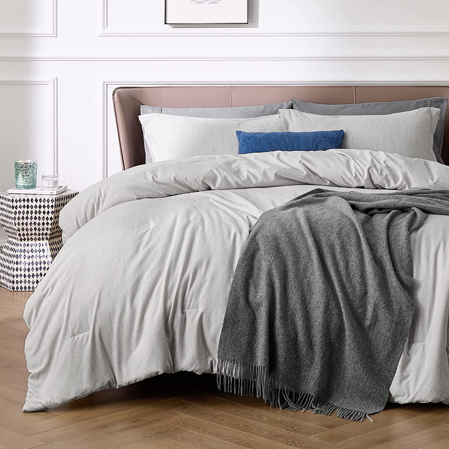 Soft King Comforter Set Light Grey Bedding Comforter Set, Comforters King Size Cationic Dyeing