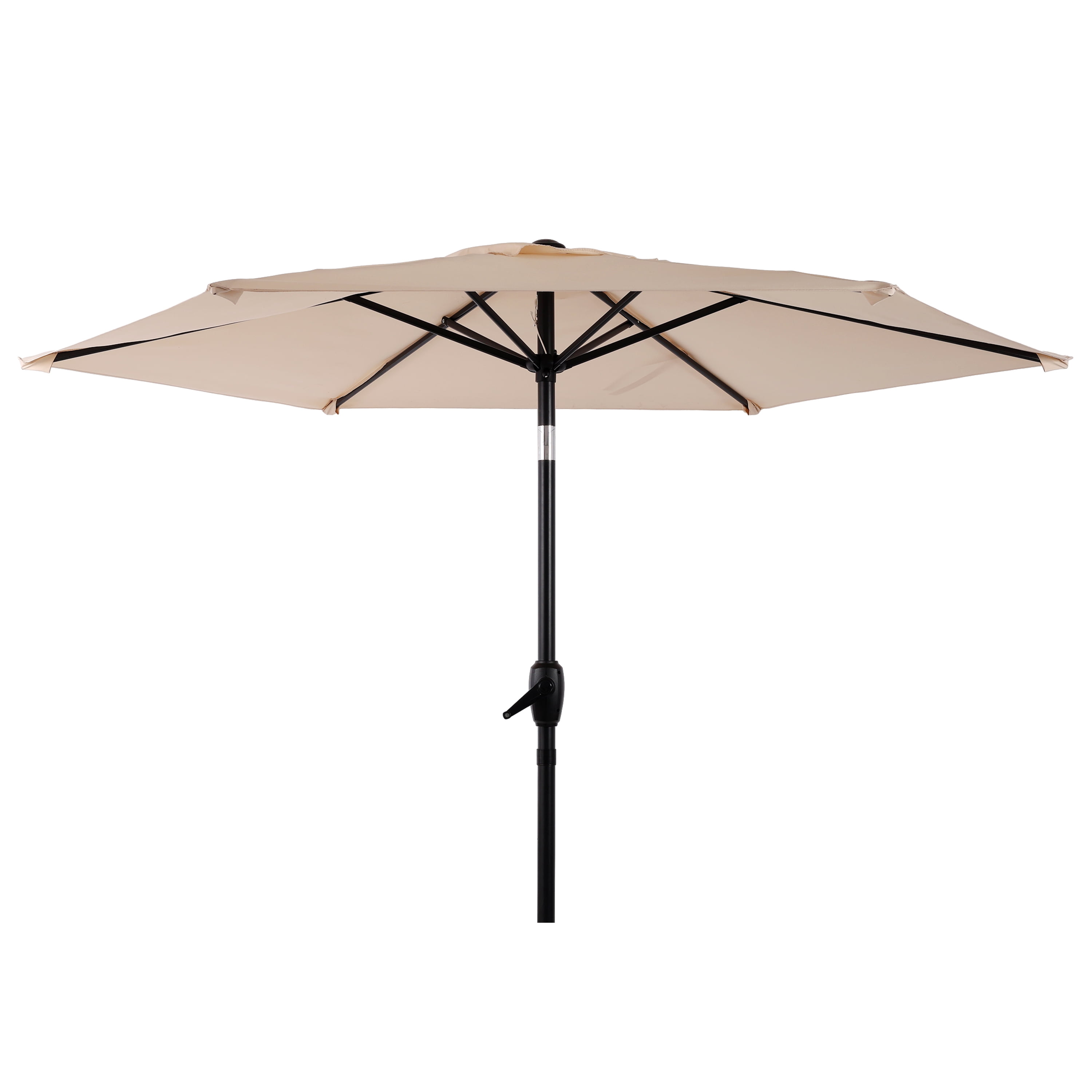 10FT Beige Outdoor Market Patio Umbrella with Crank & Push Button 45° Tilt, 6-Rib Iron Pole PA Waterproof Polyester Canopy for Garden Deck Pool Backyard, Base Not Included