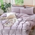 thumbnail image 5 of MooMee 100% Washed Cotton Duvet Cover Set Queen Linen Like Textured Breathable 3-Piece (Light Purple, 90"x90"), 5 of 7