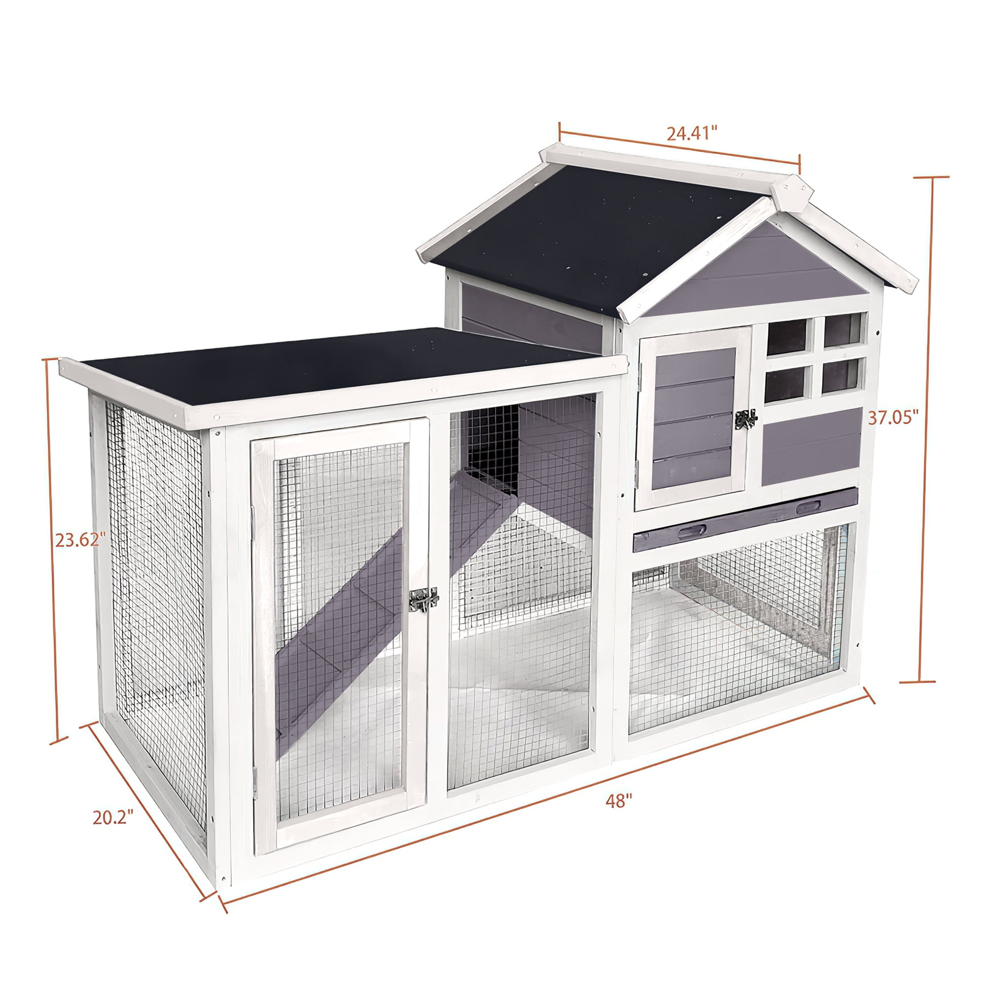Aukfa 48" Wood Chicken Coop 2 Levels Rabbit Hutch with Pull Out Tray for Outdoor Indoor, Gray
