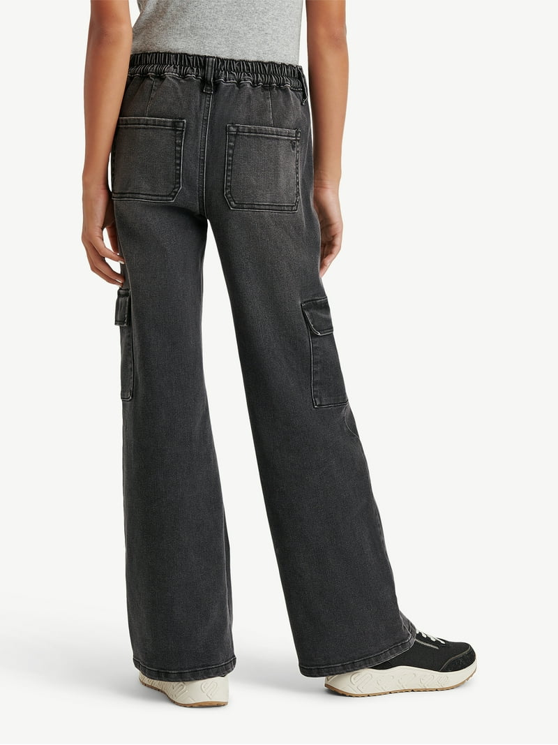 パンツ RAN select Belt cargo black denim Justice Girls Black Denim Cargo Pants with Belt, Sizes 6-18, Slim