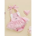 thumbnail image 3 of Bagilaanoe Newborn Baby Girl Easter Rompers Dress Cartoon Print Sleeveless Bodysuit 6M 12M 18M 24M Infant Backless Lace Trim Ruffles One Piece Jumpsuit, 3 of 8