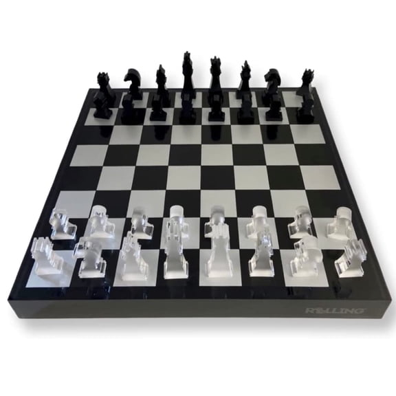 Rolling 66 Checkers & Chess Board Set with Acrylic Board & Chess Pieces, Black Silver