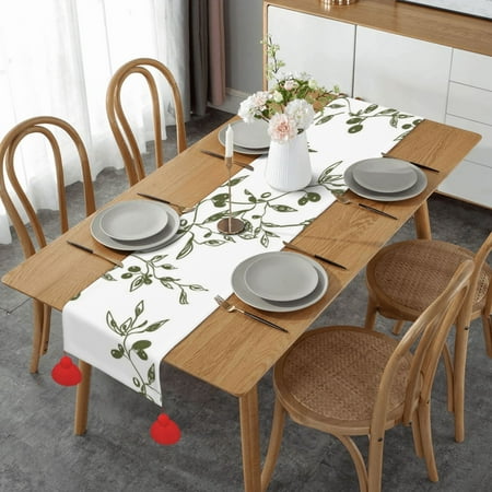 

Olive Branch Hand Drawn Food And Drink Table Runner Imitation Linen Table Runner With Red Tassels For Party And Dining Room 14 x 60