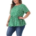 thumbnail image 4 of Agnes Orinda Plus Size Top for Women Polka Dots Crew Neck Short Sleeve Peplum Tops Shirts 3X Dark Green, 4 of 6