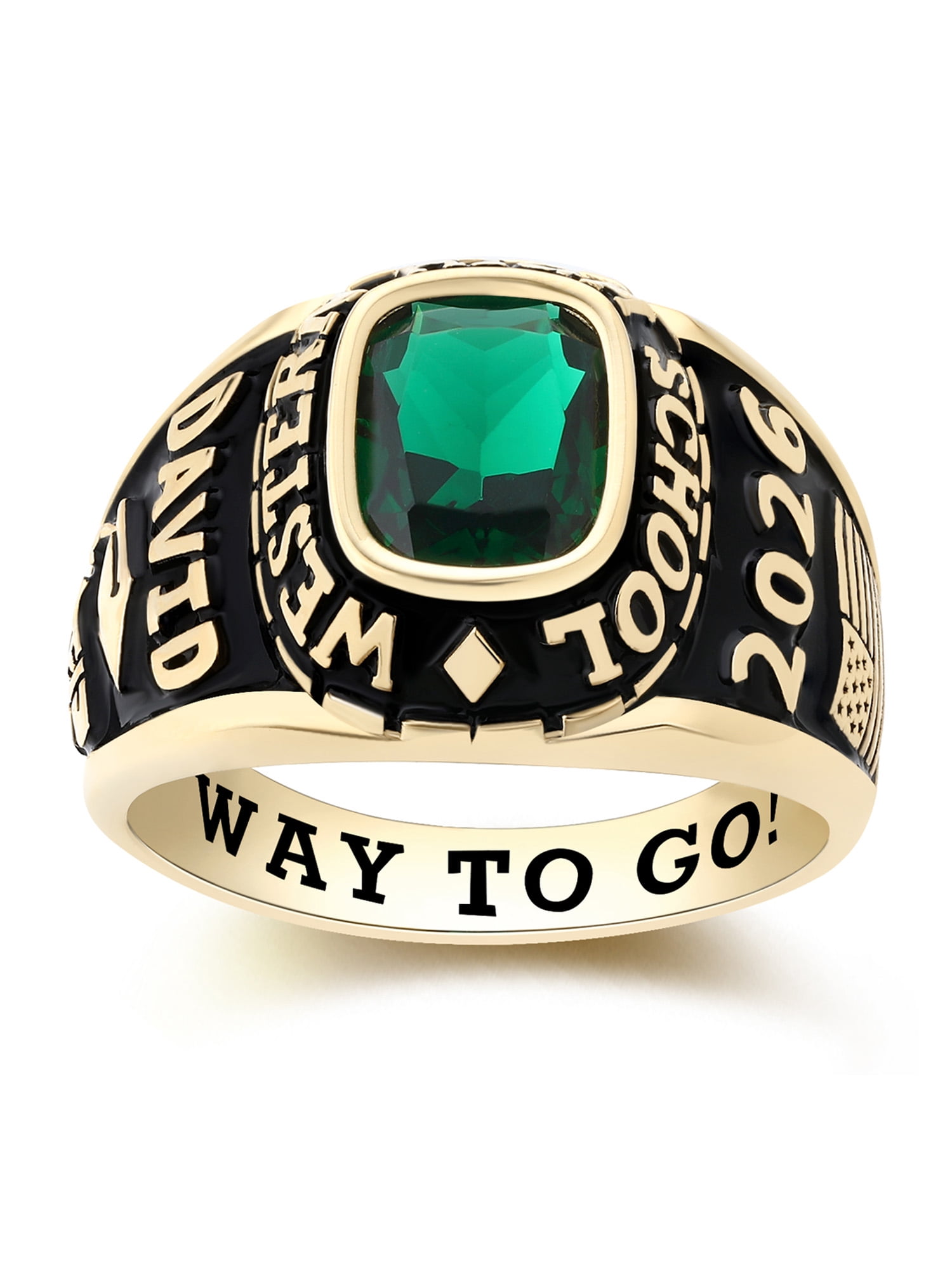 Mementos USA Custom Large Men's Class Rings 10kt Yellow Gold for High School and College