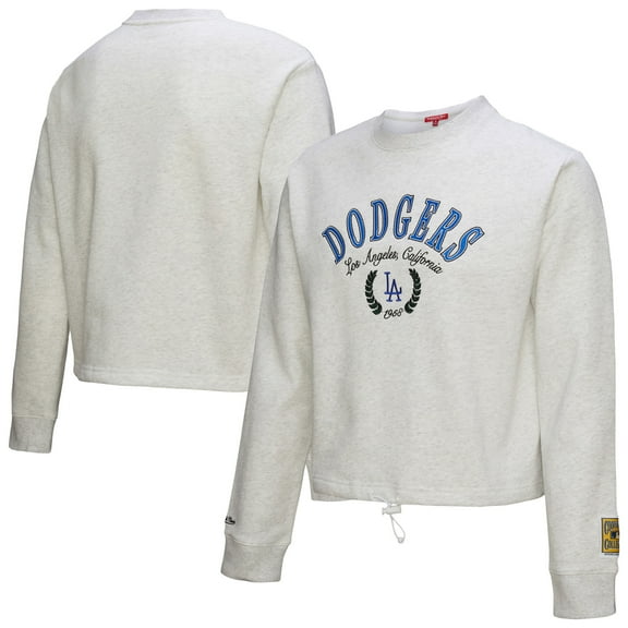 Women's Mitchell & Ness Heather Gray Los Angeles Dodgers Cropped Toggle Pullover Sweatshirt