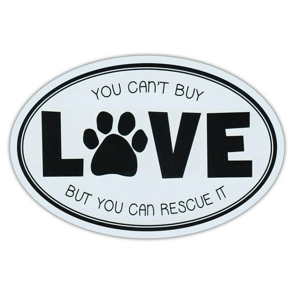 Oval Car Magnet - Can't Buy Love, But Can Rescue It - Rescue Dogs Magnetic Bumper Sticker