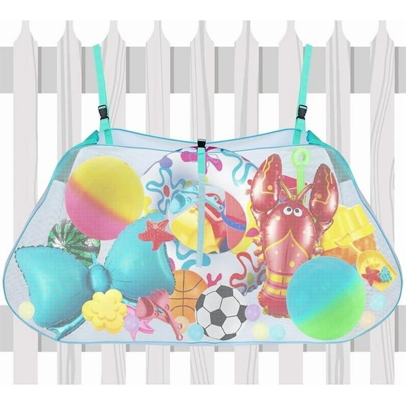 Triani Pool Storage Bag Foldable Swimming Pool Hanging Mesh Organizer Poolside Fence Toys Holder for Inflatables Floats Football Basketballs Garage Supplies(Green)