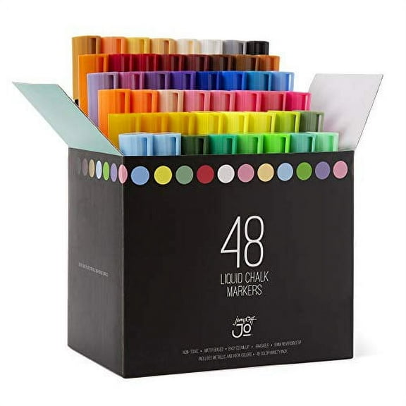 JumpOff Jo Liquid Chalk Markers with Reversible Tips, Dry Erase Chalkboard Pens, 6mm - 48 Pack