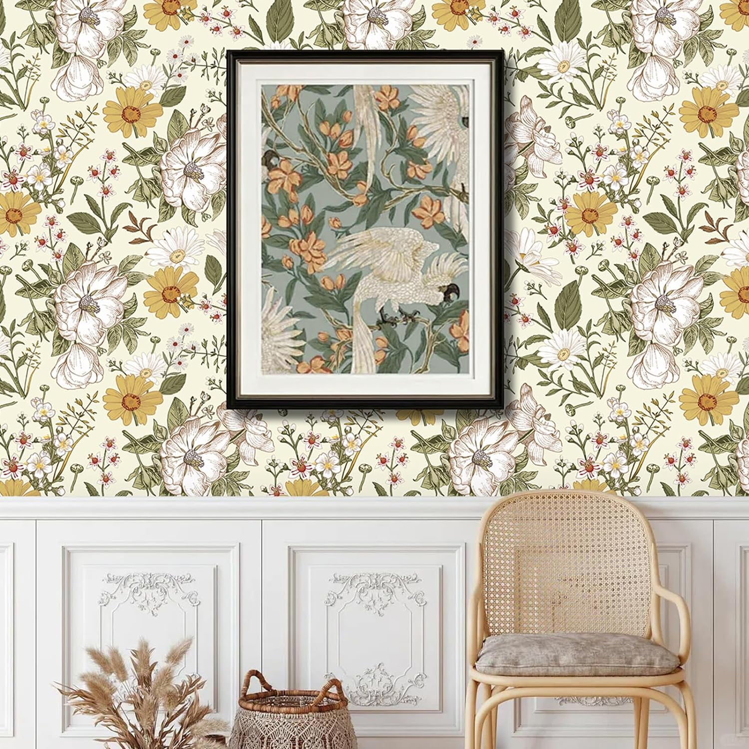 UMIGGEE 17.7-in x 236-in Flower Wallpaper Daisy Multicolor Peel and Stick Wallpaper Self Adhesive Wall Paper Contact Paper for Home Mural Wall Decor Wall Covering Old Furniture Renovation