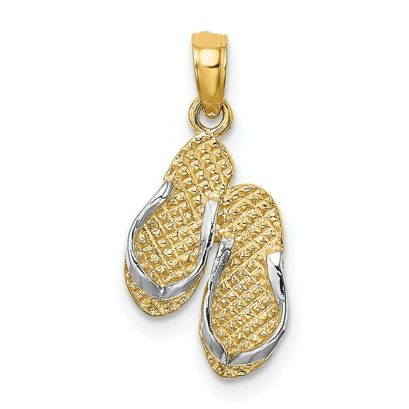 14k Yellow, White Gold 3-D SANIBEL ISLAND Double Flip Flop Sandal Pendant